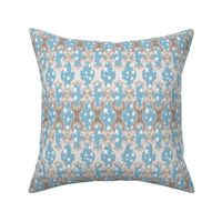 Quatrefoil Stars Silvery Gold Faux Woven on Light Blue