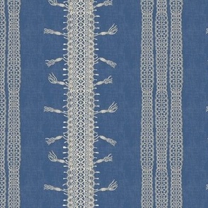 Crochet Lace and Tassels (Medium) - Panna Cotta Cream on Blue Ridge Denim Blue  (TBS135)
