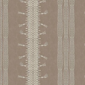 Crochet Lace and Tassels (Medium) - Panna Cotta Cream on Morel Khaki Brown  (TBS135)