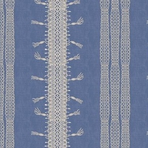 Crochet Lace and Tassels (Large) - Pristine Off-White on Blue Nova Denim Blue  (TBS135)