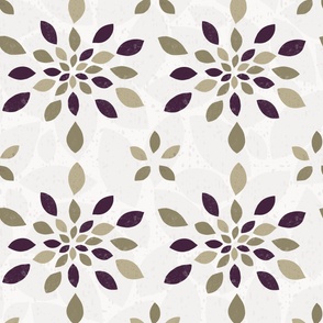 L-FLORALY TILED-9-GREEN PURPLE-floral-flower-teardrop,boho,leaf, textured tonal, geometric