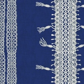 Crochet Lace and Tassels (Large) - Simply White on Starry Night Blue  (TBS135)
