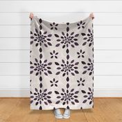 L-FLORALY TILED-10-PURPLE ON CREAM-floral-flower-teardrop,boho,leaf, textured tonal, geometric