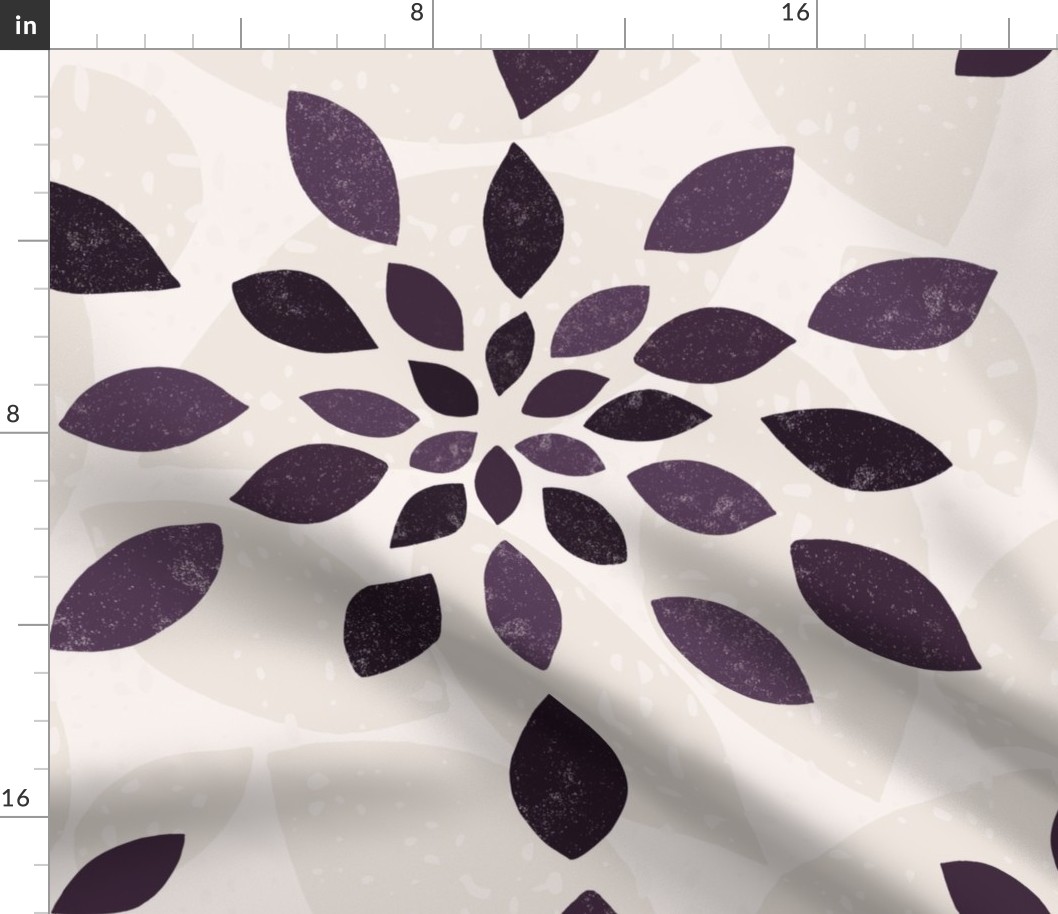 L-FLORALY TILED-10-PURPLE ON CREAM-floral-flower-teardrop,boho,leaf, textured tonal, geometric