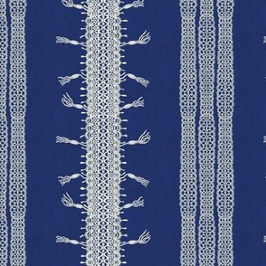 Crochet Lace and Tassels (Medium) - Simply White on Starry Night Blue  (TBS135)