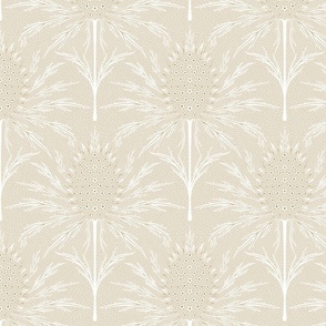 (M) Maximalist thistle monochrome japandi bright, beige, off white and for gold metallic wallpaper 