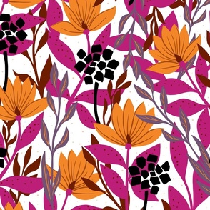 Weed and flower garden - hot pink and bright orange