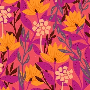 Weed and flower garden - hot pink and bright orange 