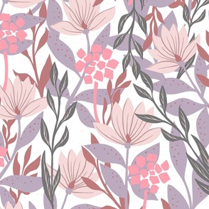 Weed and flower garden - pink and grey
