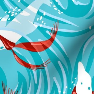 Dolphin Joy Tropical Ocean Nautical Christmas/Aqua + Red