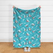 Dolphin Joy Tropical Ocean Nautical Christmas/Aqua + Red