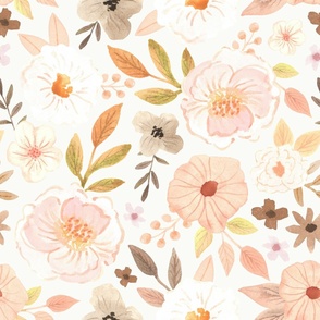 Jumbo | Watercolor Floral Cream Blush Peony with Cream White Background Boho 