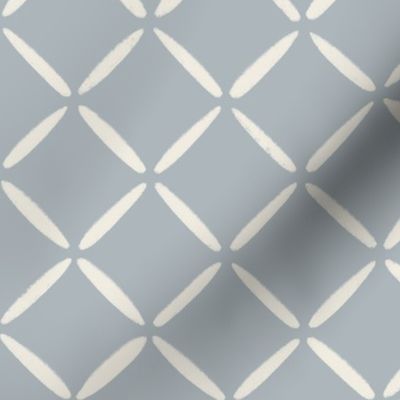 medium scale // trellis - creamy white, french grey - blue and white 3 x 3  diamond lattice