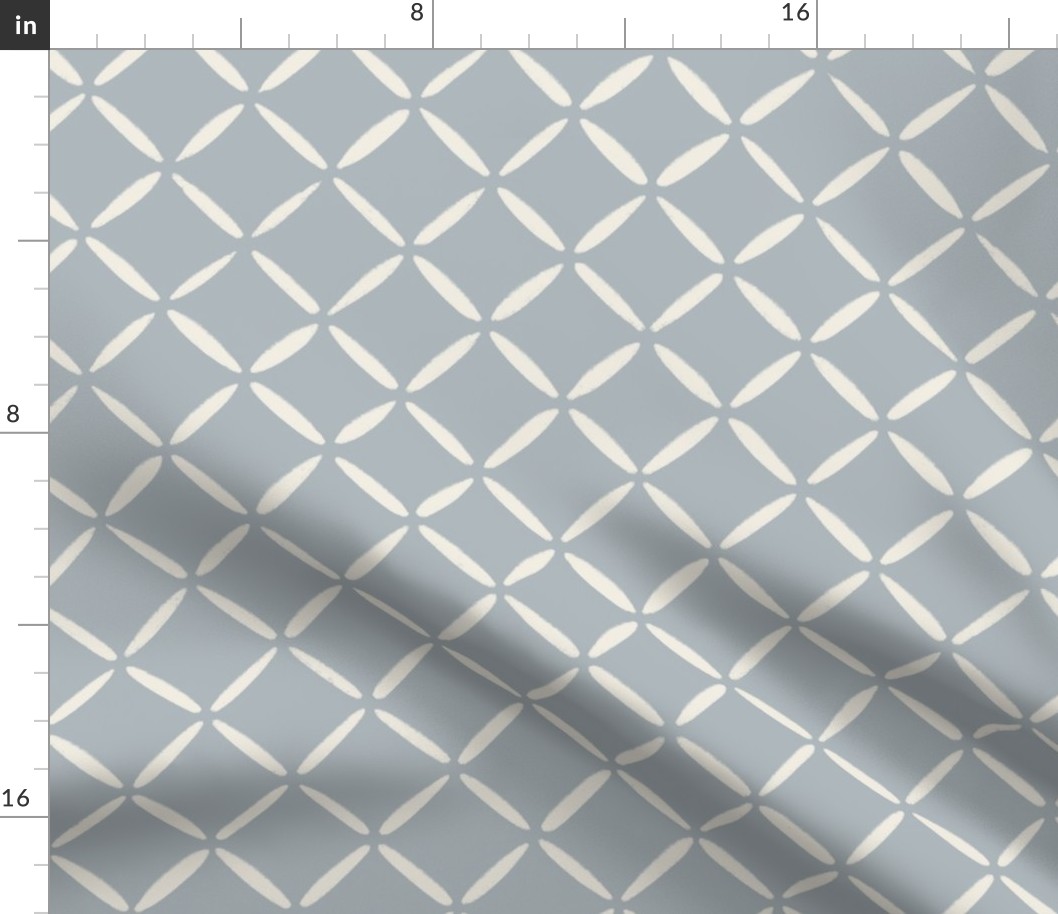 medium scale // trellis - creamy white, french grey - blue and white 3 x 3  diamond lattice