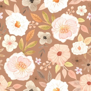 Jumbo | Watercolor Floral Cream Blush Peony with Beige Tan Background Boho 