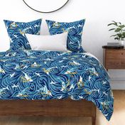 Dolphin Joy Tropical Ocean Nautical Christmas/Blue + Gold