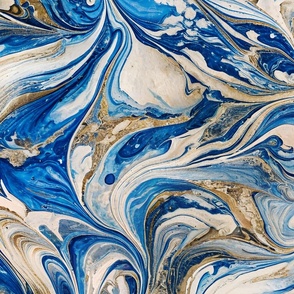 Marbled - Beautiful Blue White and Gold Marbling Design