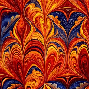 Classic Marbling - Red Yellow Blue Elegant Marbled Design