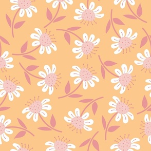 (M) Happy Flowers - Tangerine and Pink Orange Pastel Colors Florals Chamomile Botanicals Minimalist Nature