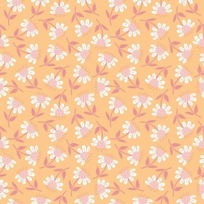 (S) Happy Flowers - Tangerine and Pink Orange Pastel Colors Florals Chamomile Botanicals Minimalist Nature