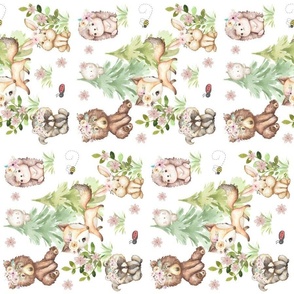 Floral Woodland Forest Animals Baby Nursery Rotated 