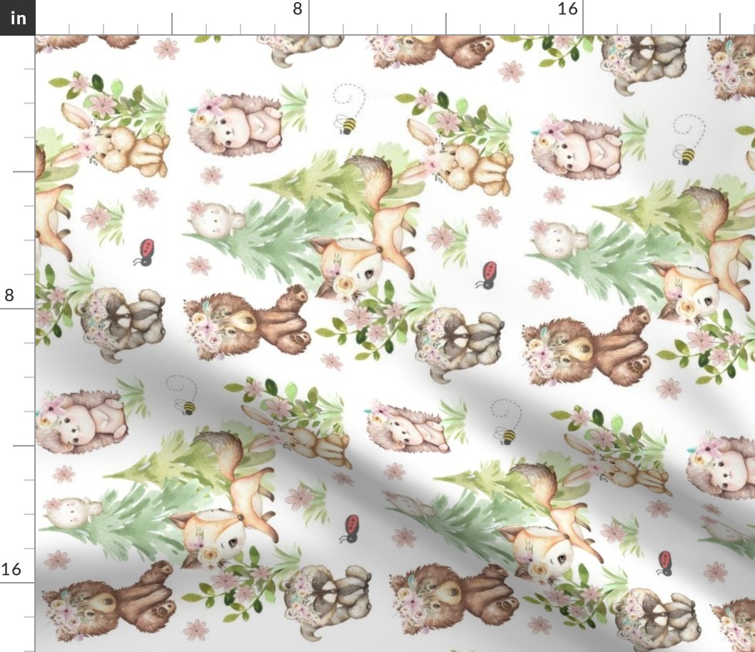Floral Woodland Forest Animals Baby Nursery Rotated 