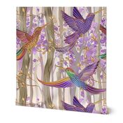 Stained Glass Enamel Jeweled Pastel Shimmery Hummingbirds Birds Purple