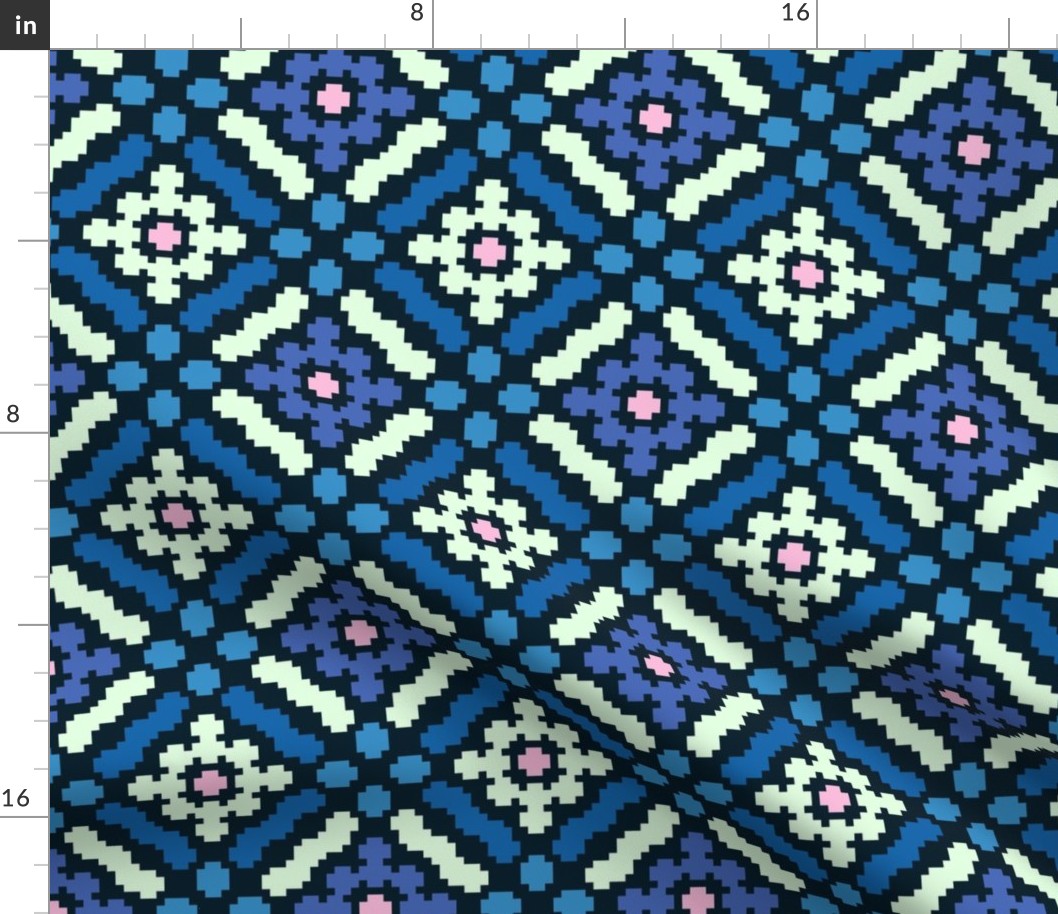 L Checkered mosaic art blue pink white 0041 C traditional geometric abstract vintage modern retro check dot