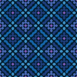 L teal mosaic Art violet navy 0041 A retro vintage abstract geometric cyan dot check blue traditional modern