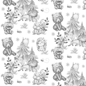 Floral Woodland Forest Animals Baby Girl Nursery Gray 