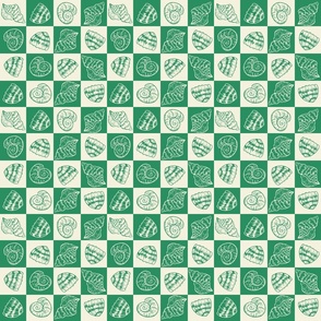(S) _ Green and Creme White Shells in Checkers