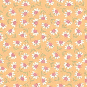 (S) Happy Flowers - Tangerine, Pink and Green Orange Pastel Colors Florals Chamomile Botanicals Minimalist Nature