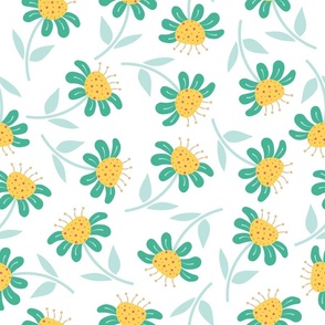 (M) Happy Flowers - Yellow and Green Turquoise Florals Chamomile Botanicals Minimalist Nature