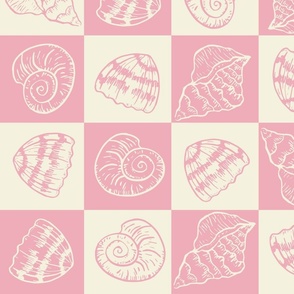 (L) _ Pink and Creme White Shells in Checkers