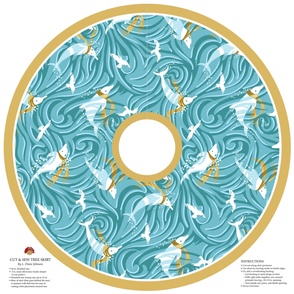 Dolphin Joy Tropical Nautical Christmas Tree Skirt/Aqua + Gold