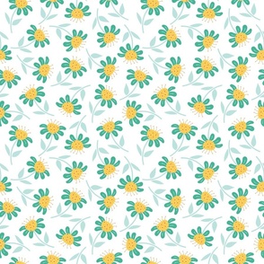 (S) Happy Flowers - Yellow and Green Turquoise Florals Chamomile Botanicals Minimalist Nature