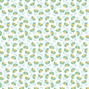 (XS) Happy Flowers - Yellow and Green Turquoise Florals Chamomile Botanicals Minimalist Nature