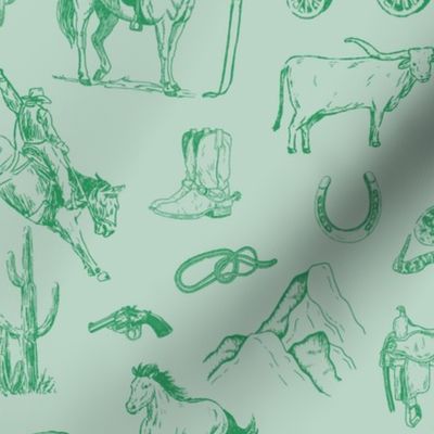 Emerald on Green Cowboy Toile de Jouy 