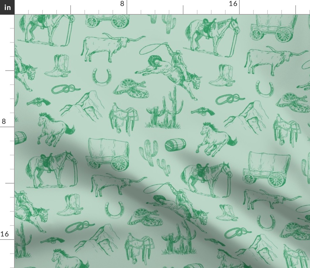 Emerald on Green Cowboy Toile de Jouy 