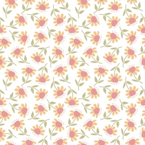 (S) Happy Flowers - Yellow, Pink and Green Pastel Colors Florals Chamomile Botanicals Minimalist Nature