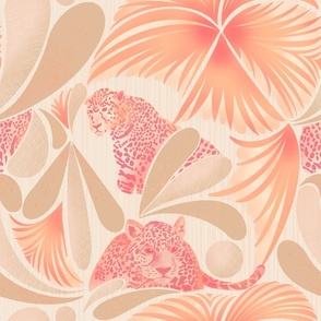 Leopards and palms on peach (large)