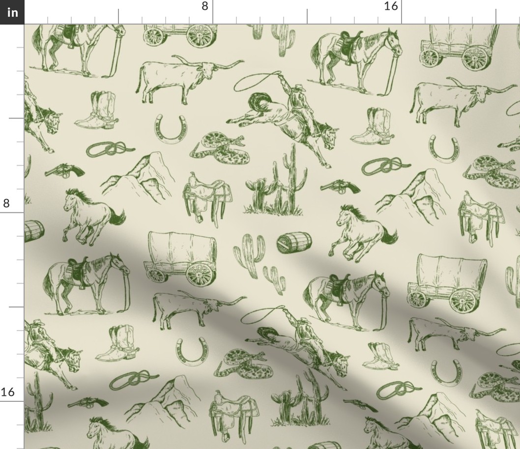 Celery Green Cowboy Toile de Jouy 