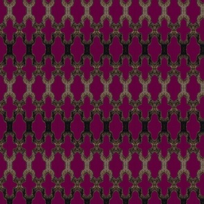 Faux Woven Quatrefoil Bronze on Raspberry Purple