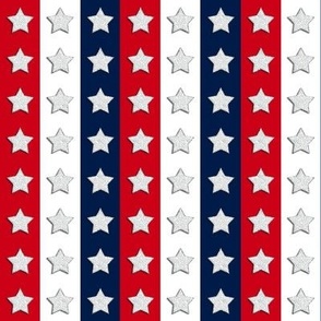 red, white, blue stripes silvery stars