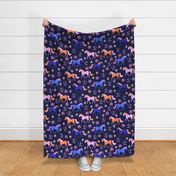 horses and flowers on dark blue background - xl