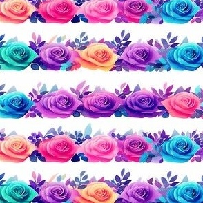 Vibrant Rows of Multicolor Watercolor Flowers