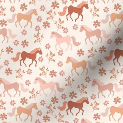 horses and flowers in peach orange - small