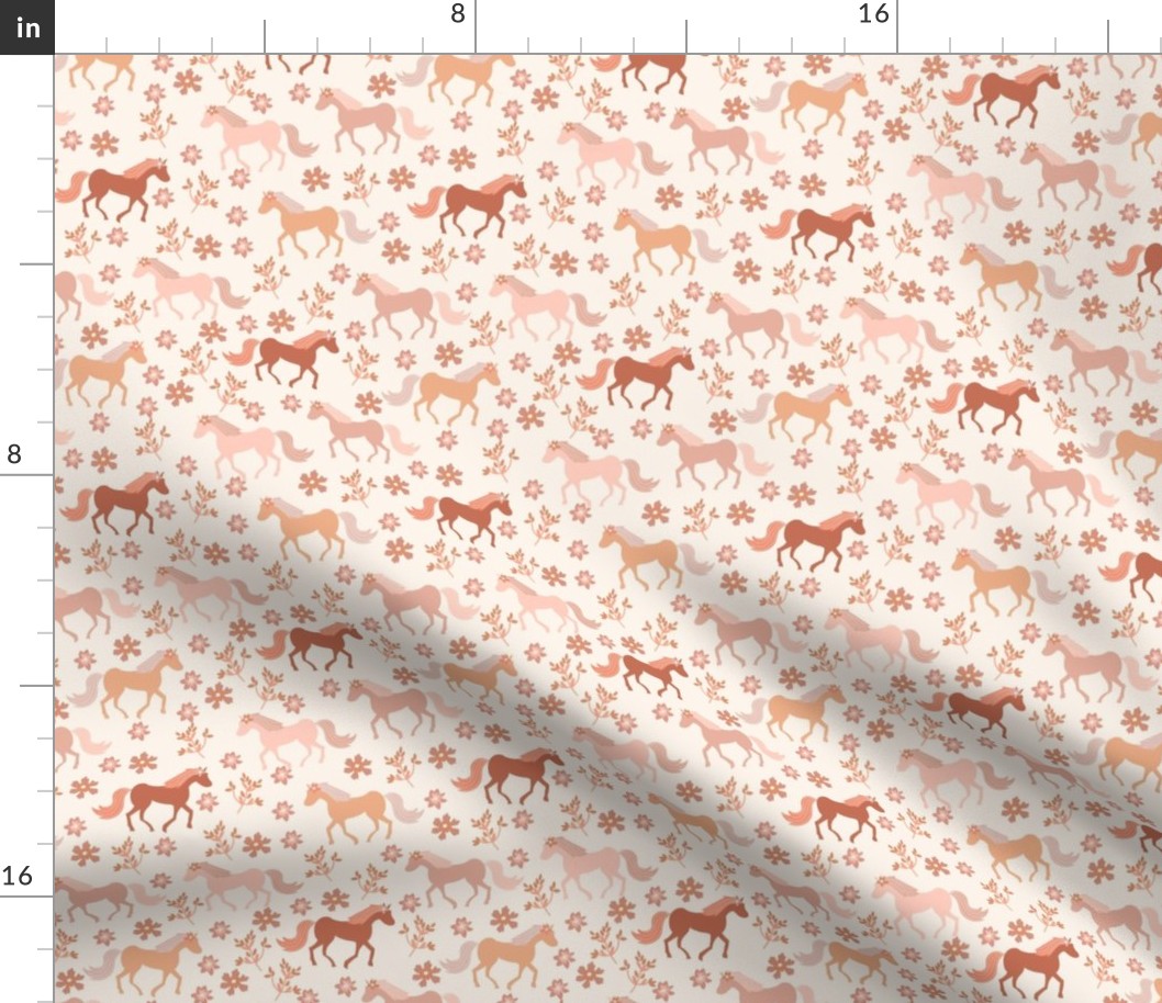 horses and flowers in peach orange - small