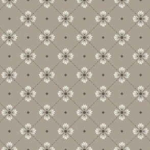 Simone: Stone Gray Tiled Floral, Small Scale Neutral Diagonal Botanical