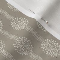 Cosette: Stone Gray & Off White Bouquet Ribbon Stripe, Neutral Small Floral